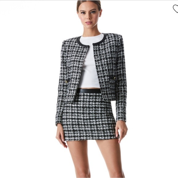 Alice + Olivia Elana Tweed Vegan Leather Mini Skirt - Picture 7 of 12